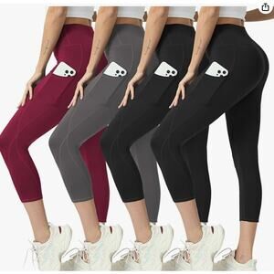 5XL High Waisted Yoga Leggings 4 Pack - Tummy Control with Pockets